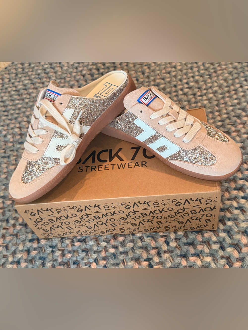NIB Back 70 Easter Glitter Gold Mule Sneaker sz 39